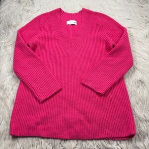 Lucky Brand Women's M Pink V-Neck Pullover Tunic Sweater Dopamine Barbie